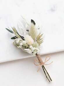 1/2/4/6/12pcs Artificial Mini Flower Bouquets, Suitable For Home Table Centerpiece Decoration, Party Cake Decoration, Groom And Groomsmen Artificial Boutonniere, Bohemian Style Men's Vintage Wedding Party Ball Decoration, Gift For Bridal Shower - White-green 1 - View 5
