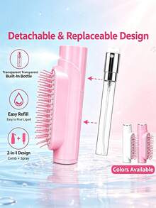 Portable 2-In-1 Spray Comb With Built-In Spray Bottle, Hydrating Comb With Soft Round Bristles, Detangling Massage Comb, Perfume Refill Bottle, Liquid Dispenser Bottle, Perfume Bottle - Multicolor - View 3