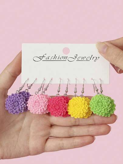 5 Pairs Women's Colorful Flower Earrings