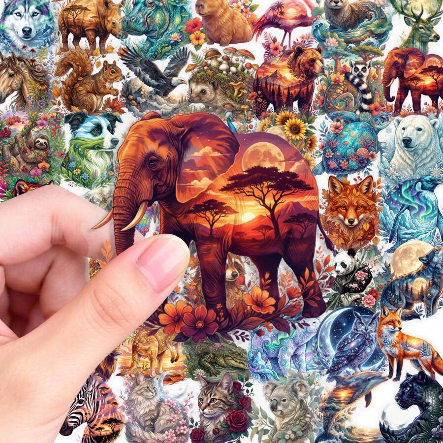 50pcs Watercolor Floral & Animal Stickers For Journal, Planner, Decoration, DIY Crafts, Collage, Floral Nature Theme Stickers, Back To School, Vision Board Decoration - A - View 1