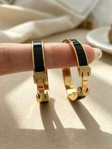 2pcs Elegant H-Shape Hoop Earrings, Titanium Steel Material, Suitable For Daily, Work And Formal Occasions - H-shaped Earrings - View 1