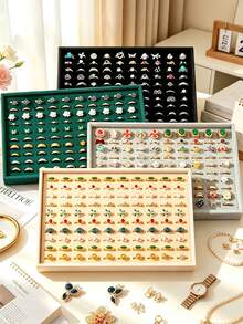 1pc 100-Slot Ring Storage Tray, Desktop Jewelry Display Tray, Jewelry Dust-Proof Box, Multi-Functional Jewelry Display Tray, Ring, Necklace, Bracelet Storage Box, - Multicolor - View 3