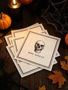 20pcs/50pcs Halloween Theme Napkins, Skull-Centered Design, Exquisite Printing, Perfect Table Decor For Halloween, Day Of The Dead Party, Friends Gathering And Other Holiday Events - Multicolor - View 7