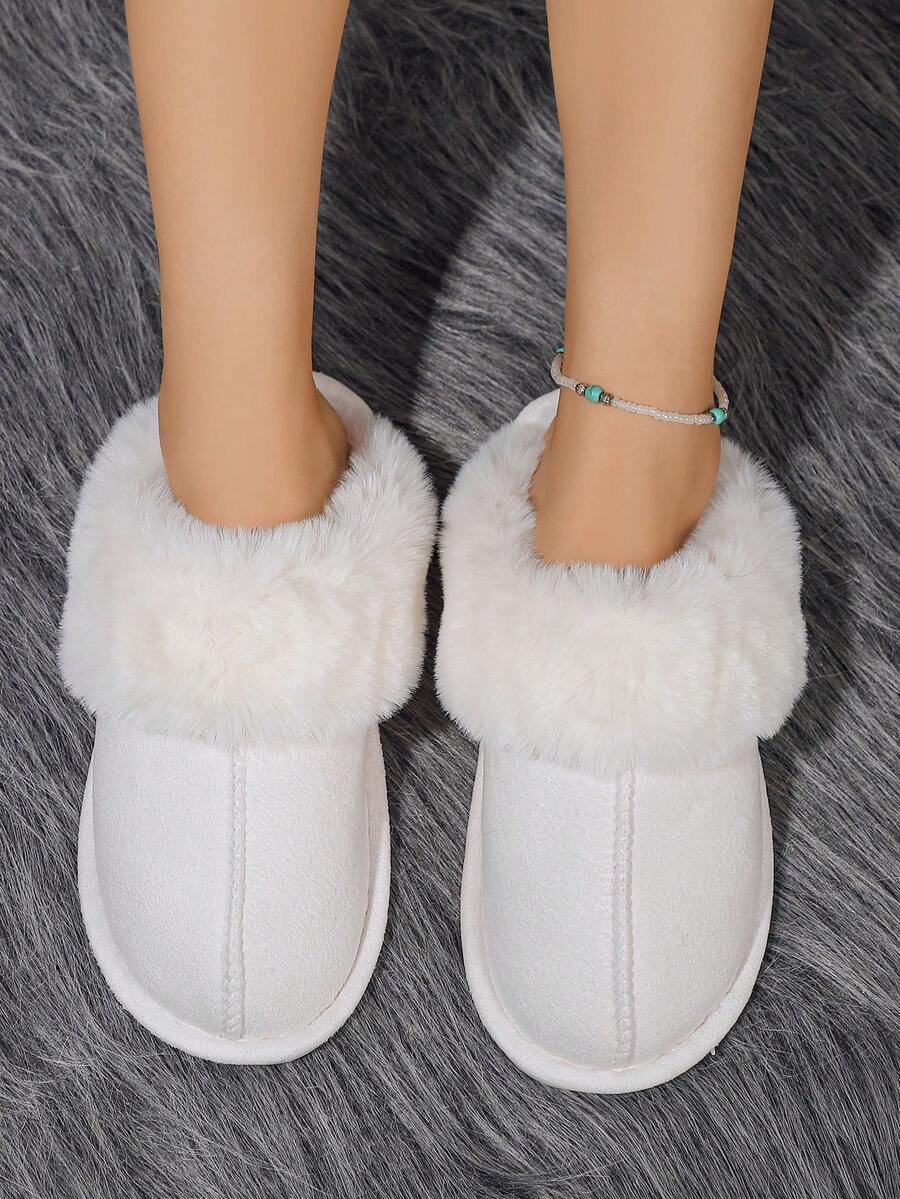 Women's Comfortable Non-Slip Wear-Resistant Closed-Toe Faux Rabbit Fur Faux Suede Slippers - Apricot - View 1