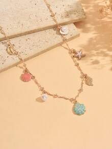 1pc Beach Vacation Ocean Creature Multi-Pendant Waist Chain, Fashionable Women's Waist Jewelry Suitable For Daily Wear, Dating And Beach Holiday - Multicolor - View 3