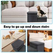 Foldable Dog Stairs For Small Medium Dogs With Storage And Adjustable Steps Pet Storage Stepper For High Beds Sofa Holding Up To 50 Lbs Pet Dog Cat (2 Step) - Grey - View 6