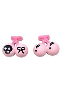 2pcs 20*16*20mm Sweet Cool Pink Skull Cherry Hollow Beads, Hand-Painted Cartoon DIY Handmade Hair Clip Phone Chain Material - Skull Cherry - View 5