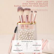 8 Peças Conjunto de Pincéis de Maquiagem Rosa Dourado, Cerdas Sintéticas Macias Premium, Pincéis de Maquiagem para Rosto & Olhos para Pó, Base, Blush, Sombra, Sobrancelha & Corretivo, Kit de Maquiagem Completo para Iniciantes - Multicolorido - Visão 4