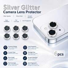 XINHONGYU 6片相機鏡頭保護膜，適用於 iPhone 17 Pro Max、17 Air、17 Pro、16 Pro Max、16、15、15 Plus、14、13、12、11 Mini Plus Pro Max，亮面單層金屬亮粉，9H 硬度防刮螢幕保護膜，時尚配件，貼心保護殼（銀色亮粉） - 銀色 - 查看 13