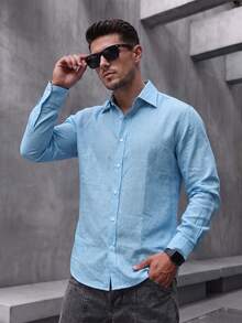 Men's Long Sleeve Casual Fashion Shirt, Spring/Autumn - Baby Blue - View 1