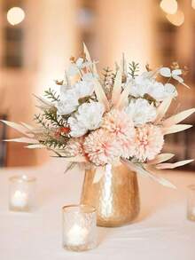 12/36 piezas Ramo de flores artificiales de estilo bohemio en colores neutros, arreglo floral de peonías falsas, dalias y hierba seca, paleta de colores macaron, adecuado para jarrón, hogar, decoración de mesa de boda - Multicolor - Ver 5