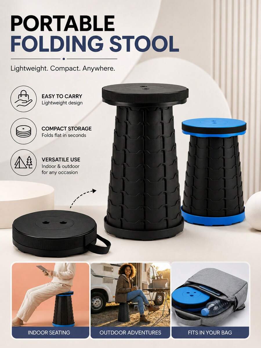 Ultra-Portable Folding Stool, 400 Lbs Weight Capacity, Quick Assembly And Easy Storage, Compact Size Fits In Backpack, Lightweight Rainbow Color Stool, Suitable For Camping, Hiking, Fishing And Indoor/Outdoor Use
