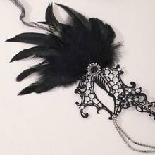 1pc Black Lace Masquerade Mask With Rhinestone Tassel, Gothic Venetian Eye Mask, Halloween Carnival Wedding Evening Party Women's Costume Accessory - Black - View 6