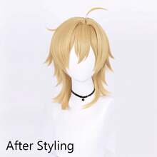 Gold Men Synthetic Short Straight Wigs With Bangs Blonde Anime Game Cosplay Fluffy Wig Heat Resistant For Daily Party - Gold - View 3