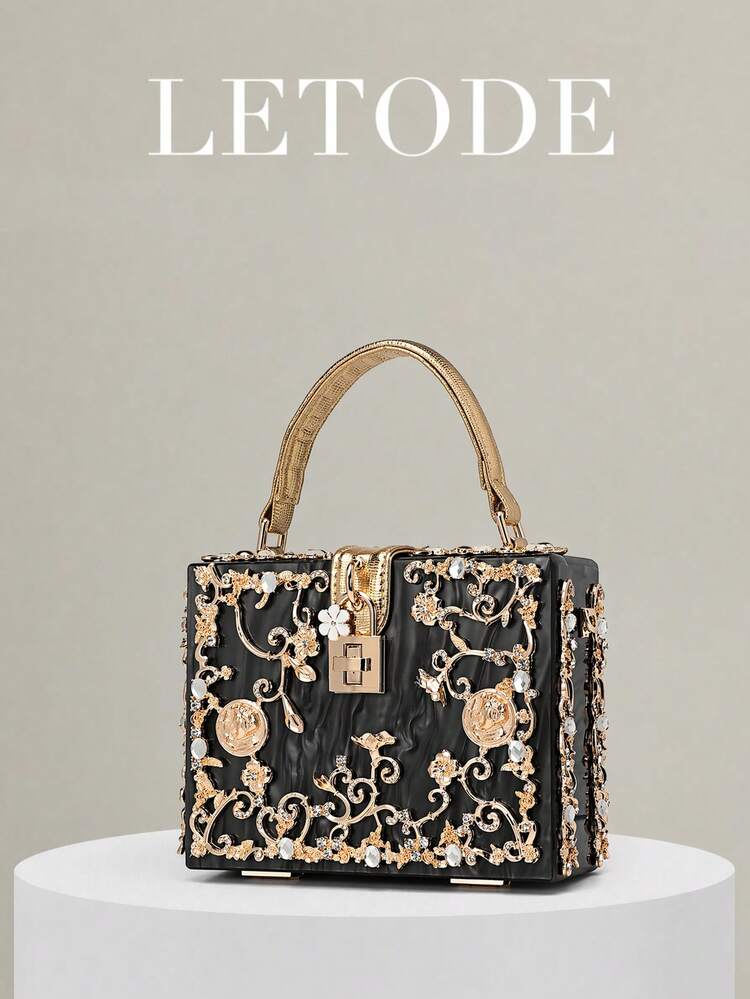 Women's Acrylic Flower Design Shoulder Bag, Crossbody Bag, Rhinestone Handbag, Wedding Bridal Clutch, Evening Bag, Fashion Rhinestone Tote Bag, Handbag, Evening Party - 255143 - View 1