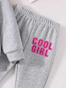 Tween Girl Cartoon Pattern Round Neck Long Sleeve Sweatshirt And Flared Pants Casual Daily Outfit Set - Grey - View 5