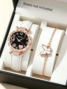 Starry Sky Dial Fashion Quartz Watch + Delicate Butterfly Thin Chain Bracelet 2 Pieces Set, One Set For Daily Commute, Date Outfits, Light Luxury Gentle Style, Suitable For Party, Valentine's Day, Halloween, Christmas Multiple Occasions - Multicolor - View 11