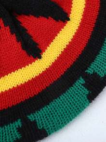 1pc Knitted Rainbow Hat With Bold Design And Exquisite Craftsmanship; Leaf Pattern Beret In Various Styles; Couple Style Suitable For Daily Wear And Holiday Outfits, Especially For Christmas - Color - View 6