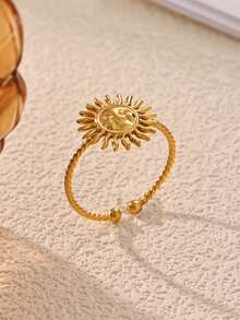 Exaggerated Vintage Style Stainless Steel Sun Rings For Women Men18k Gold Plated Sun Ring Anti Tarnish Adjustable Rings Couple Jewelry - 1 - View 5