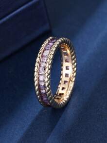 1pc Fashion Vintage Twisted Braided Edge Thin Band Long Princess Square Design Daily Minimalist Versatile Decorative Ring For Girlfriend Anniversary - ring - View 3