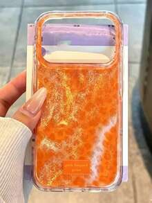 奢華豹紋貝殼紋理手機殼，適用於 iPhone 16 15 14 13 12 Pro Max 11 17/17pro/17promax，時尚防震後殼（產品顏色在不同角度下可能略有差異，表面可能出現微小氣泡，屬正常現象） - 橘色 - 查看 2