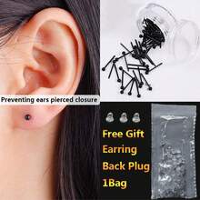 1 Box 30Pcs Hypoallergenic Black Plastic Post Ear Sticks, 15mm Invisible Ear Bars, Unisex Daily Piercing Earrings For Men Women - Black - View 6