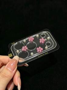 時尚可愛 3D 粉色花朵珍珠透明玻璃相機鏡頭保護膜，適用於 iPhone 17 Pro Max 17 Pro - 珍珠粉紅色花朵 - 查看 3