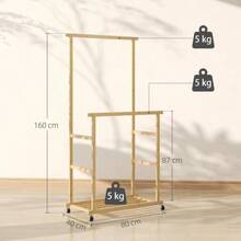Rolling Clothes Rack, Wardrobe With Hanging Rail, Shoe Rack, Made Of Bamboo, 80 X 40 X 160 Cm, Natural - 自然色 - 查看 3