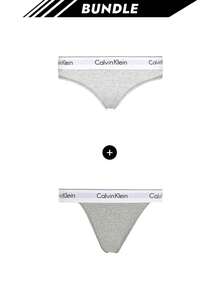 Calvin Klein [Paquete] Bragas modernas para mujer + Tanga moderna para mujer - Brezo gris+brezo gris - Ver 1
