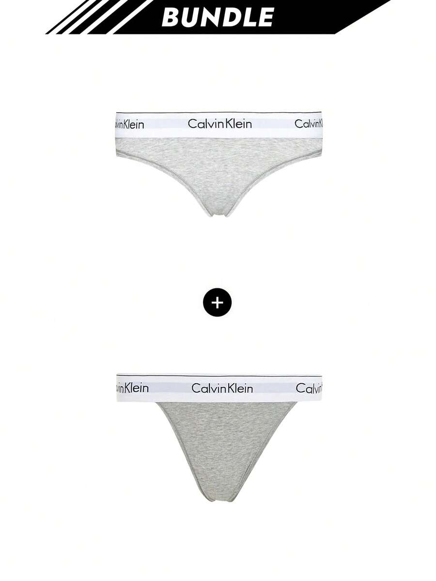 Calvin Klein [Paquete] Bragas modernas para mujer + Tanga moderna para mujer - Brezo gris+brezo gris - Ver 1