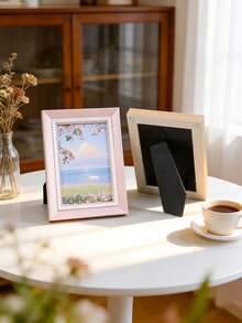 1pc Pastel Wood Grain Texture Single Frame, Multicolor Macaron Desktop Standing Photo Frame, Minimalist White Matting Photo Frame, Suitable For Landscape/Portrait Photos, Exquisite Desktop Display Frame, Cute Bedroom/Dorm/Apartment/Office Vanity Decor, Sweet Memory Photo Frame Gift, Suitable For Birthday/Housewarming - Multicolor - View 3