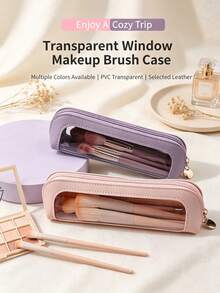 Transparent Window PU Makeup Brush Storage Bag, Triangular Stable Mini Portable Cosmetic Pouch For Travel Daily Vanity Makeup Brushes Organizer - Multicolor - View 9