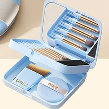 OEIEZ Double Layer Makeup Brush Set With Built-In High Definition Mirror, Mini Foundation Brush, 6pcs Eyeshadow Brushes, Powder Puff, Portable Travel Makeup Tools - Multicolor - View 11