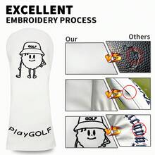 Minimalist Cartoon Character Golf Club Headcover, Fun Line Embroidery, Thick Padded, Fits Universal 1/3/5 Wood, Fresh Versatile Unisex Golf Protective Cover, Summer Workout Accessory - White - View 4