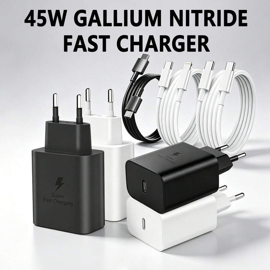 The New 45W GaN Ultra Fast Charger (European Standard Plug) Is Compatible With IPhone 17/16/15/14/13/12 Series, Compatible With Samsung Series, Suitable For Mobile Phones/Tablets/Laptops And Other Devices, Suitable For Travel/Dormitory/Home Multi Scenario Use - View 1