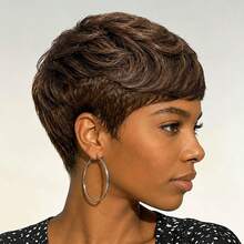 AMECIRE Women's Pixie Cut Wig Human Hair Wig Machine Made Natural Realistic Look Lightweight Breathable Elastic Net Cap Super Comfortable For All-Day Wear No Burden Suitable For Daily Use Party Cosplay And Casual Occasions - S4 - View 3