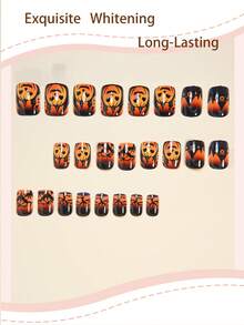 Añade un ambiente romántico 24 piezas de uñas postizas cuadradas cortas de Halloween, calabaza malvada & castillo degradado naranja-negro estilo francés de cobertura completa, incluye pegamento de gelatina y mini lima de uñas, adecuado para mujeres y niñas para uso diario, fiestas, compras, citas, DIY, pegamento de gelatina enviado al azar - Multicolor - Ver 2