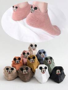 Randomly Sent Disney Mickey Mouse Embroidered No-Show Socks, Women's Cartoon Pattern Non-Slip Low-Cut Boat Socks, Casual Short Socks For Daily Wear - Multicolor - View 3