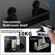KOEMO 1pc Bathroom Storage Rack, Wall-Mounted Bathroom Organizer Shelf, Washbasin Supplies Holder - No Drilling Installation, Vacuum Suction Cup Strong Load-Bearing Rectangular Rack, Suitable For Shower Room And Toilet Wall/Tiles, Storage For Toiletries, Bath Products, Cosmetics And More - View 3