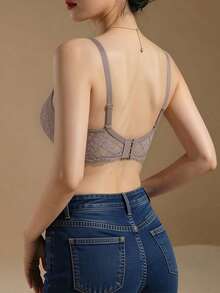 Japanese Style Small Bust Push-Up Thick Padded AB Cup Sexy Lace Bra For Women, Side-Smoothing Anti-Sagging Adjustable Bra - Dusty Purple - View 5