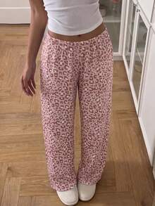 Women's Pajama Pants, Pink Leopard Print, Loose Fit Home Sleepwear, All Season Wear, Casual Versatile For Daily Wear And Outdoor - Pink - View 3