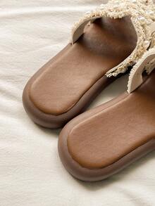 Sandalias planas de perlas francesas 2026, sandalias de playa de moda, zapatillas casuales de moda, boda - Beis - Ver 8
