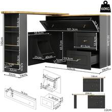 Extendable Bar Table With Storage Space - White, Kitchen Cabinet, Sideboard - Black - View 7