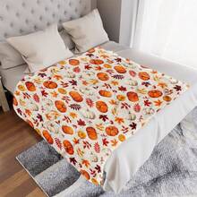 Herbst-Kürbis-Decke, orange-gelb-cremeweißes Herbstmuster, Thanksgiving-Wurfdecke, leicht, warm, weich, Landhausstil, saisonale Dekoration für Zuhause, Wohnzimmer, Sofa, Couch - Verschiedenfarbig - Übersicht 8