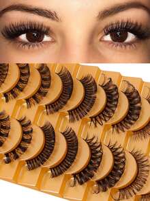 10 Pairs Mixed Wispy Fluffy False Eyelashes Pack, Natural To Dramatic Faux Mink Strip Lashes, Reusable Soft Eyelashes For Women Daily Party Makeup - 查看 3