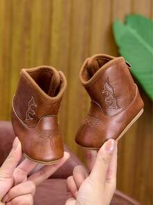 Infant Toddler Boots, Western Cowboy Boots, Non-Slip Soft 0-1 Years Old Unisex Infant Classic Boots, Suitable For Spring, Autumn, Winter - Brown - View 1