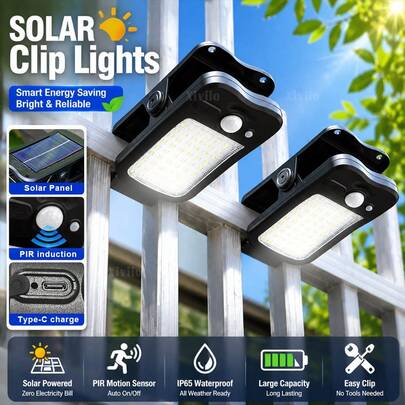 Luz Solar con Clip Sensor de Movimiento LED Luces Solares de Jardín Súper Brillantes Lámpara de Camping Valla Calle Decoración Paisajística