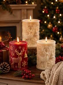 1pc 3D Reindeer Bell Snowflake Cylinder Silicone Candle Mold, All-Around Embossed Reindeer Bell + Large And Small Snowflake Column Style, Flexible, Heat-Resistant, Non-Stick, Easy Release, Reusable, Suitable For Aromatherapy Candles, Plaster, Clay, Cement, Epoxy Resin Casting, Winter Christmas Window Sill Decor, Holiday Handmade Gift Making Mold - Silicone Mold - View 9