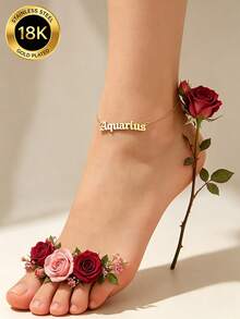 MONALLY 18K Gold Plated Bohemian Vacation Style Minimalist 12 Zodiac Signs Anklet Women's Stainless Steel Unique Design Foot Jewelry Beach Versatile Accessory Gift - Anklet - View 19