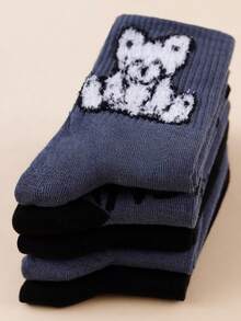 1/5 Pairs Women's Round Neck Socks, Vintage Graffiti Cartoon Plush Bear & Letter Print Socks, Soft & Comfortable Y2K Street Style Socks, All-Season Daily Commute Socks - Multicolor - View 3